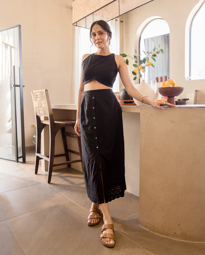 Onyx Black Cotton Schiffli Coord Set
