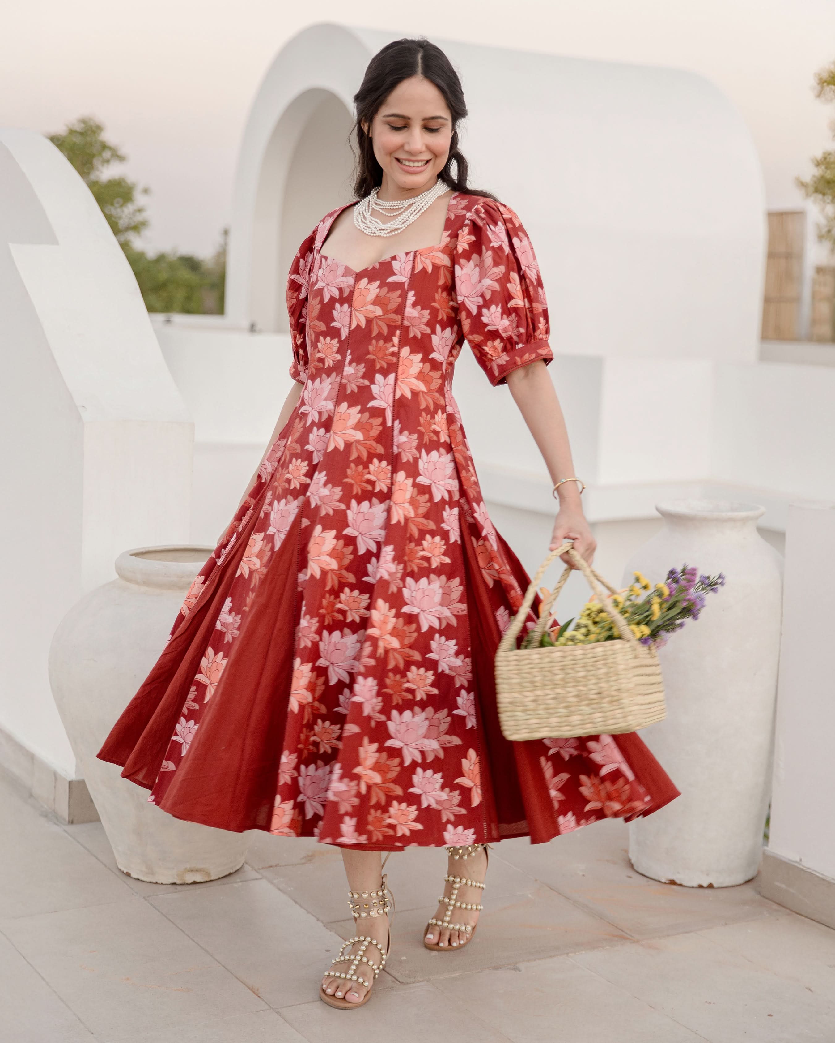 Shop Dusty Fern Rust Orange Cotton Printed Dress for Women Online