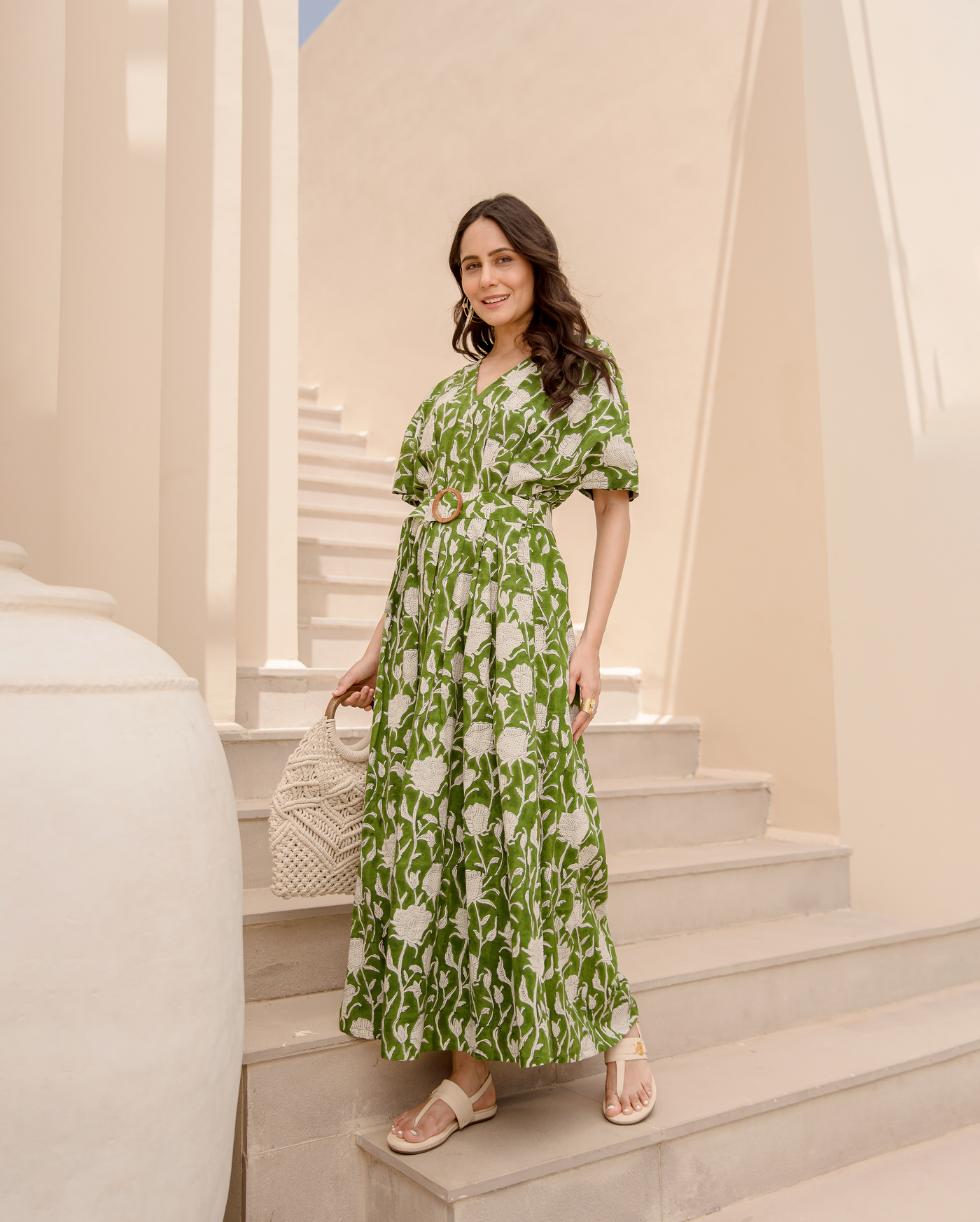 Celery Green Printed Cotton Dress