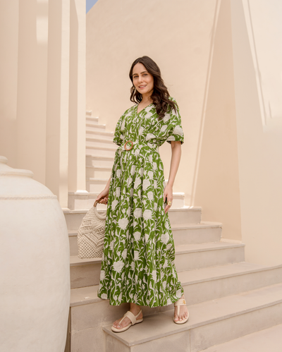 Celery Green Printed Cotton Dress