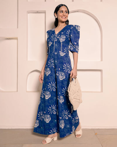 Darling Blue Cotton Printed Jumpsuit