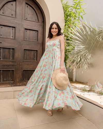 Morning Dew Blue Muslin Printed Dress