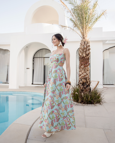 Sky Blue Printed Cotton Dress