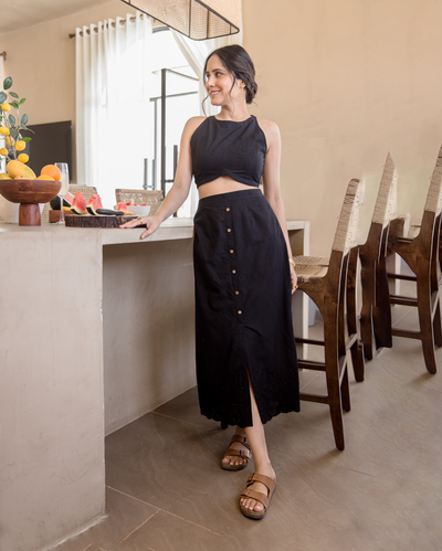 Onyx Black Cotton Schiffli Coord Set