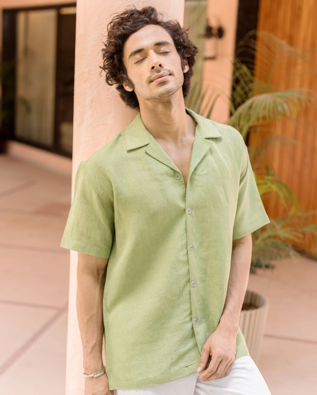 Nivor Pistachio Green Cotton Flex Solid Shirt