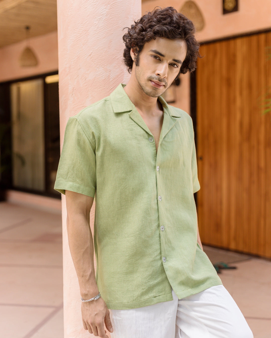 Nivor Pistachio Green Cotton Flex Solid Shirt