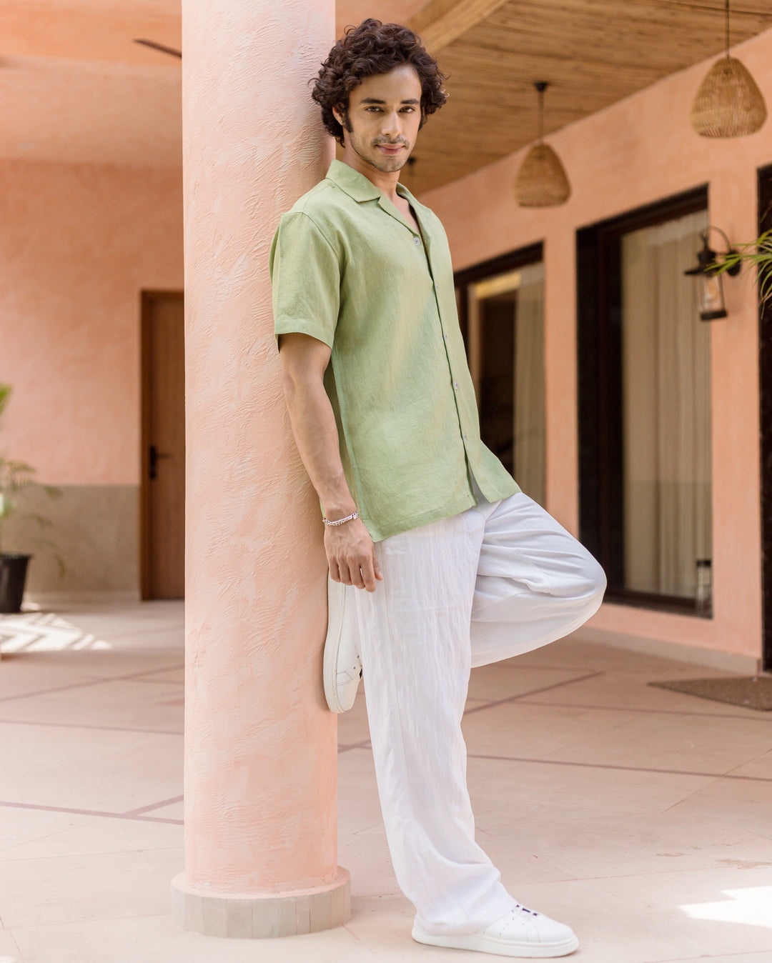 Nivor Pistachio Green Cotton Flex Solid Shirt
