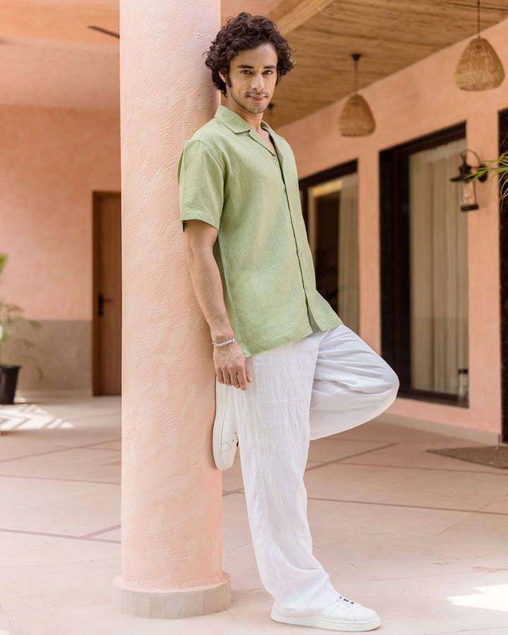 Nivor Pistachio Green Cotton Flex Solid Shirt