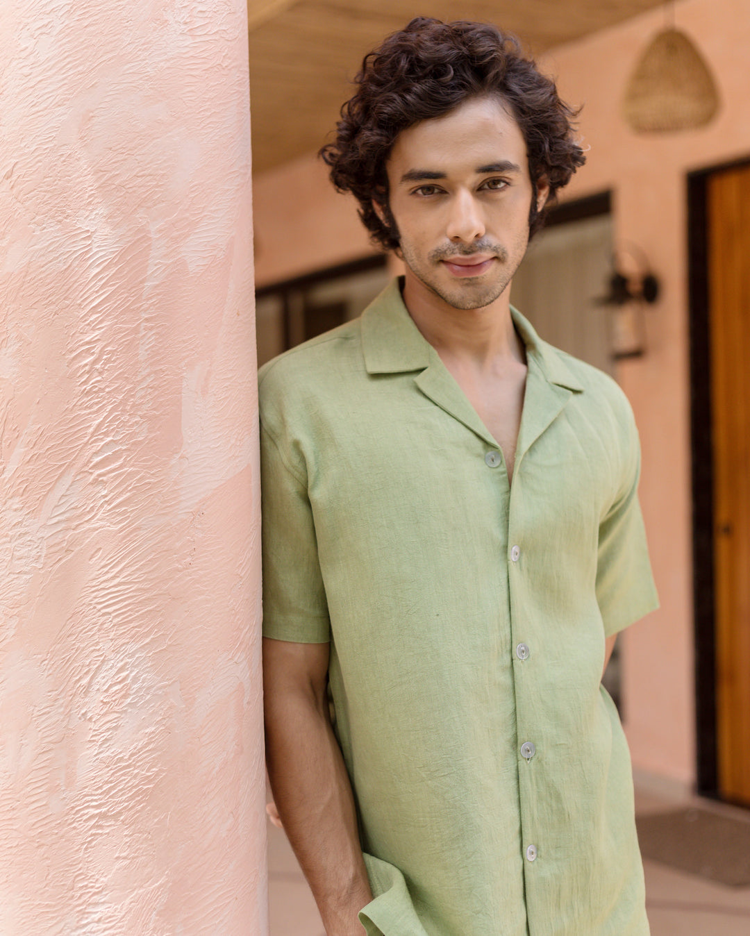 Nivor Pistachio Green Cotton Flex Solid Shirt