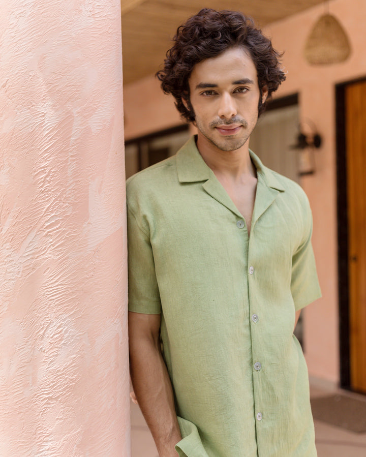 Nivor Pistachio Green Cotton Flex Solid Shirt