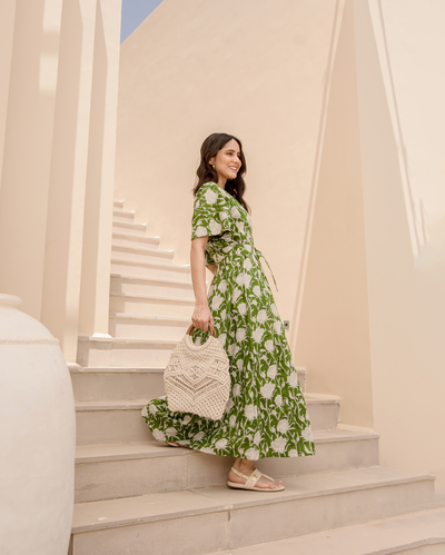 Celery Green Printed Cotton Dress