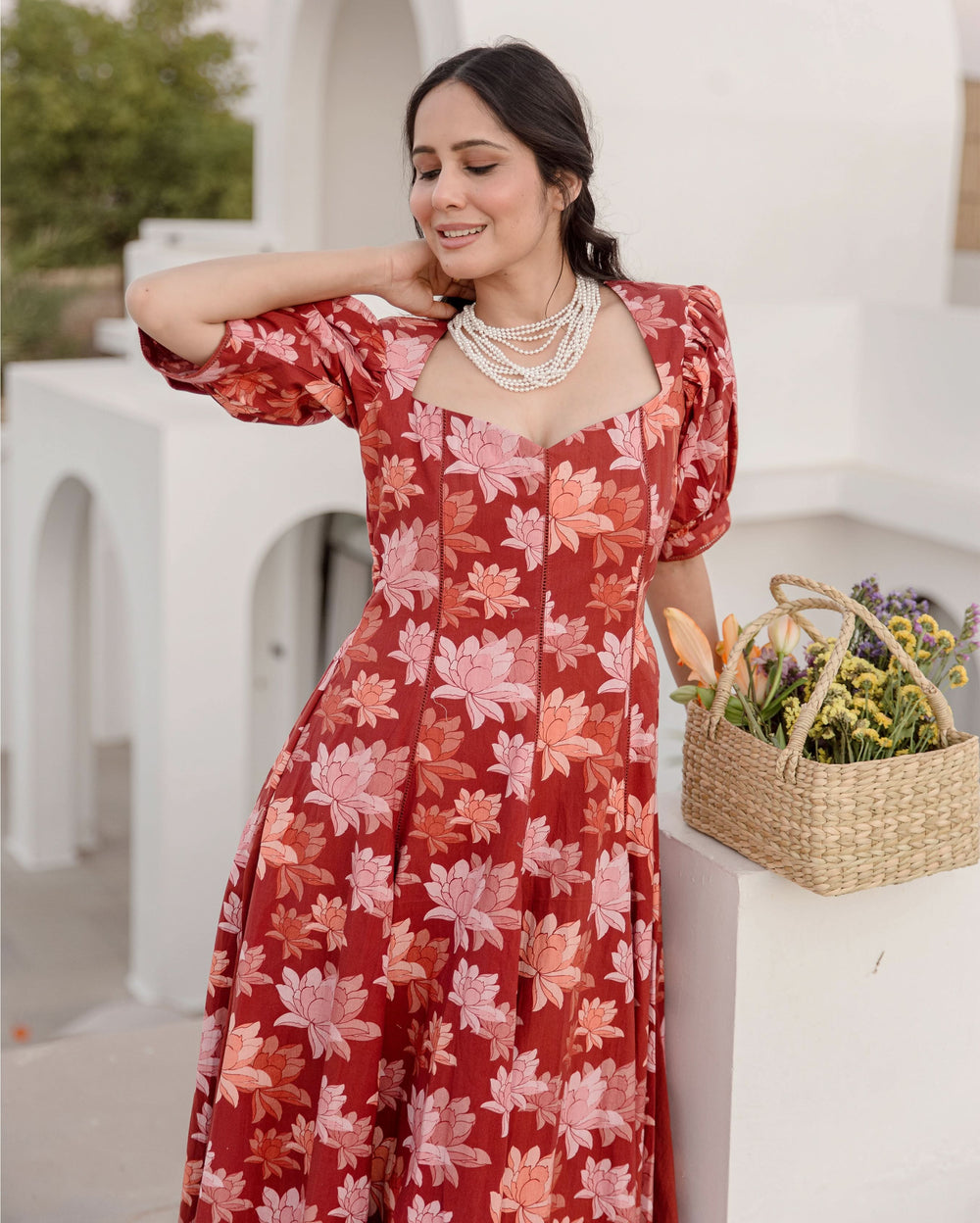 Dusty Fern Rust Orange Cotton Printed Dress