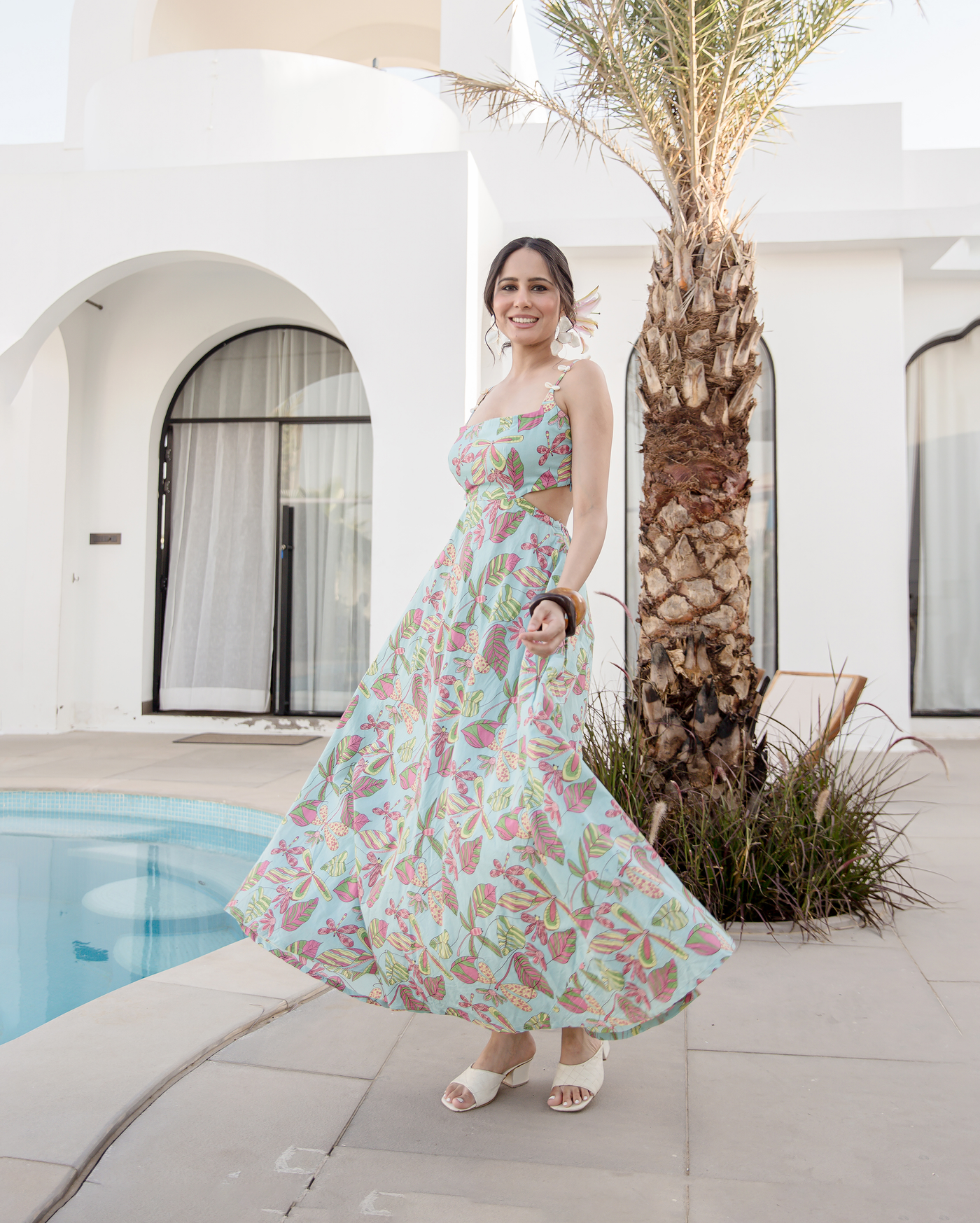 Sky Blue Printed Cotton Dress