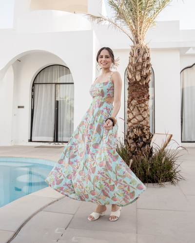 Sky Blue Printed Cotton Dress