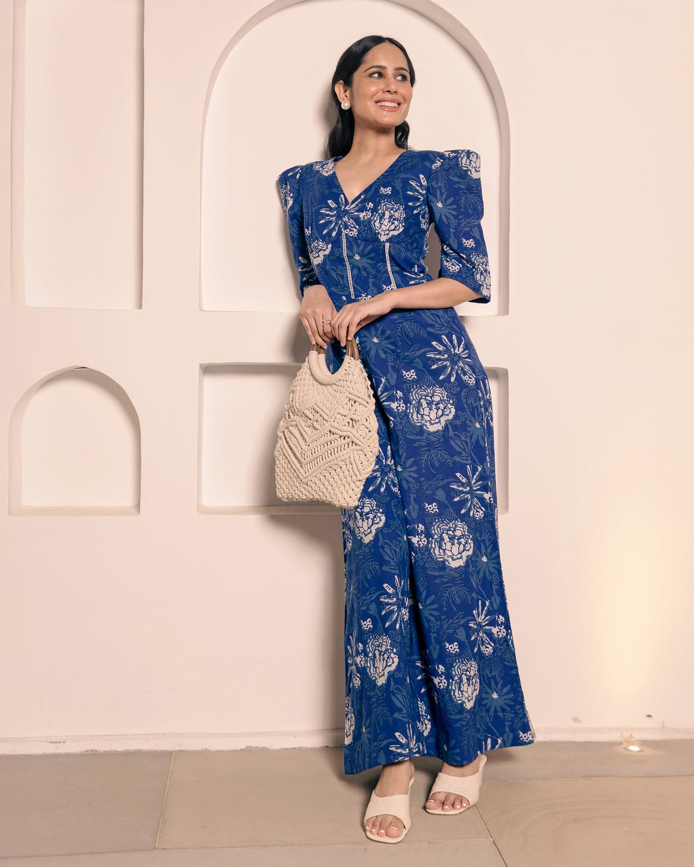 Darling Blue Cotton Printed Jumpsuit