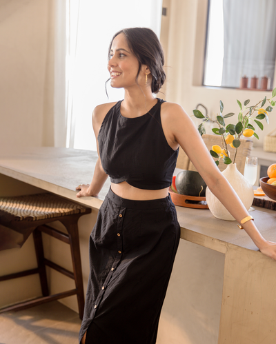 Onyx Black Cotton Schiffli Coord Set