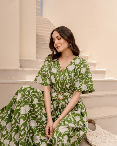 Celery Green Printed Cotton Dress