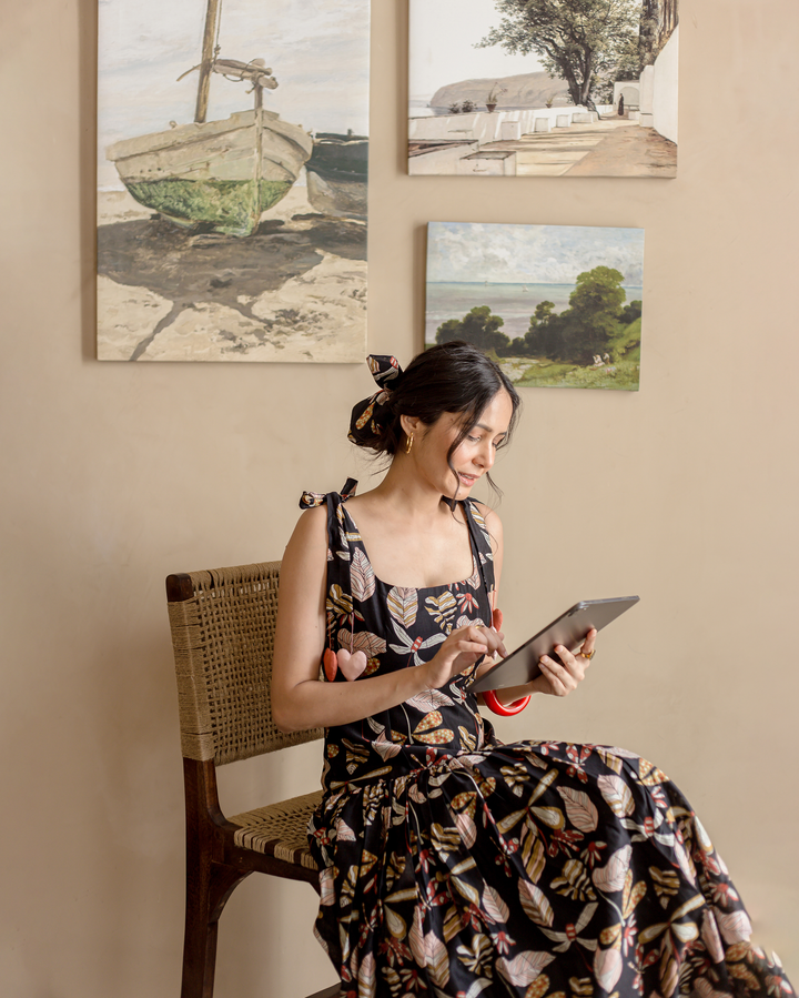 Moonlight Charm Black Cotton Printed Dress