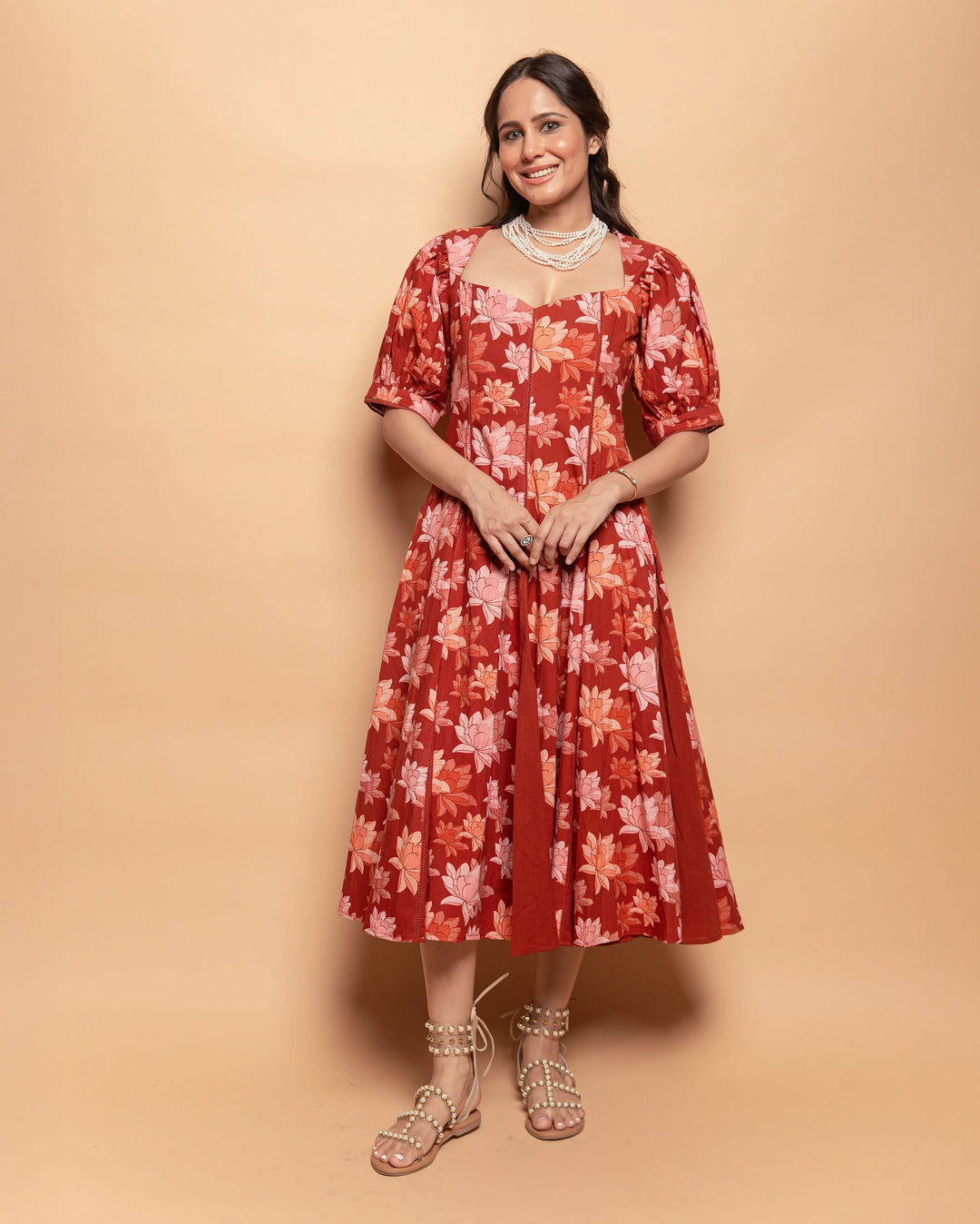 Dusty Fern Rust Orange Cotton Printed Dress