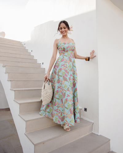 Sky Blue Printed Cotton Dress