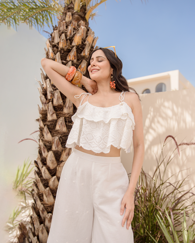 Frosted White Cotton Schiffli Coord Set