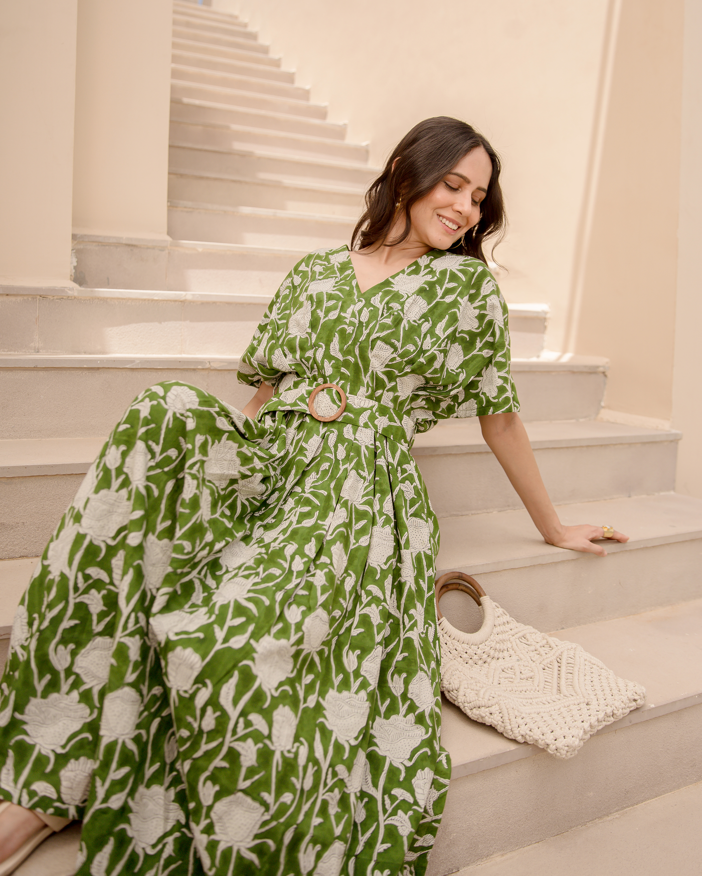 Celery Green Printed Cotton Dress