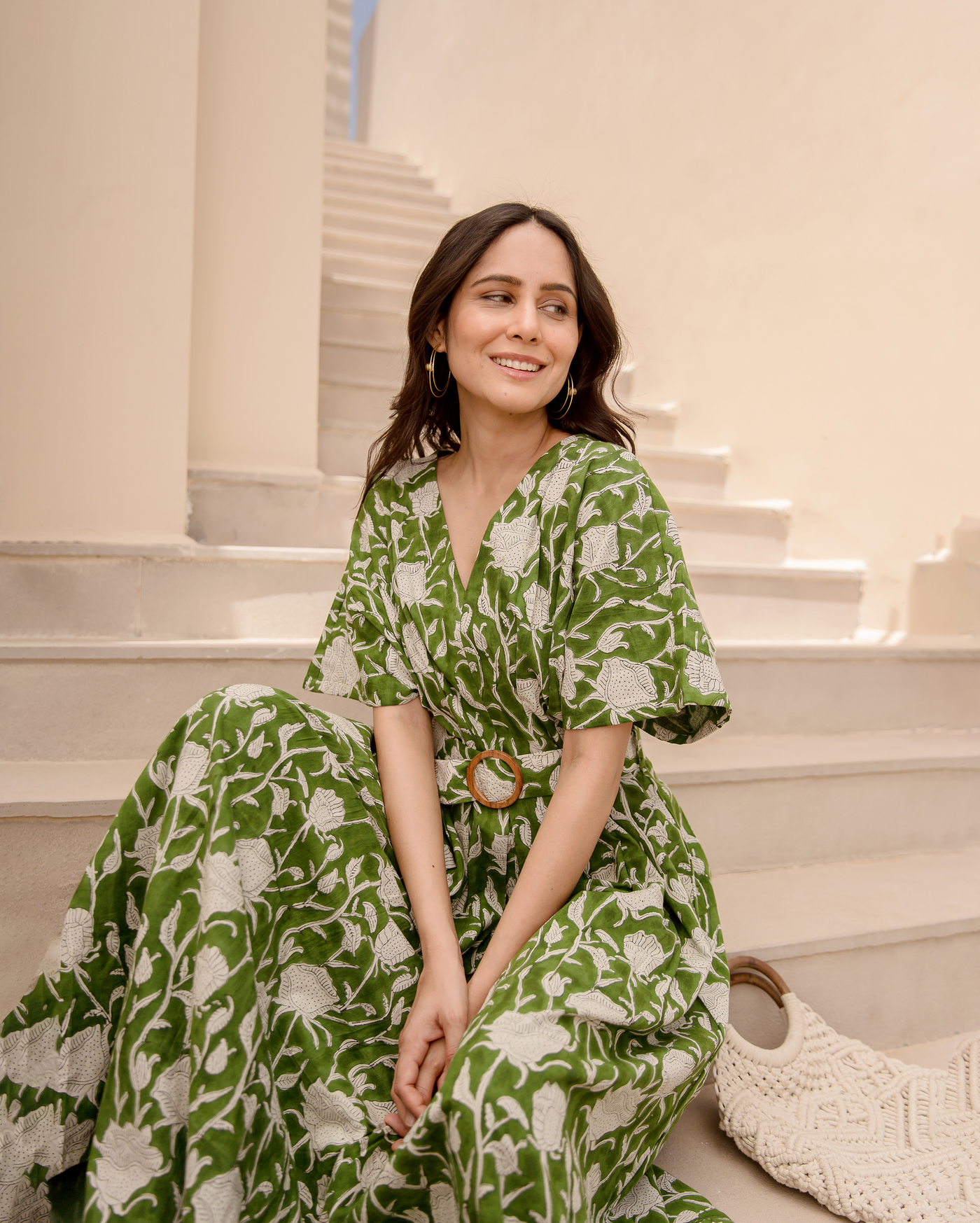 Celery Green Printed Cotton Dress