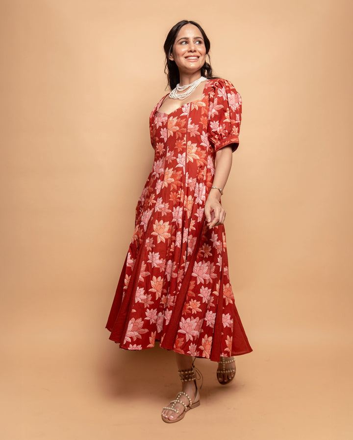 Dusty Fern Rust Orange Cotton Printed Dress