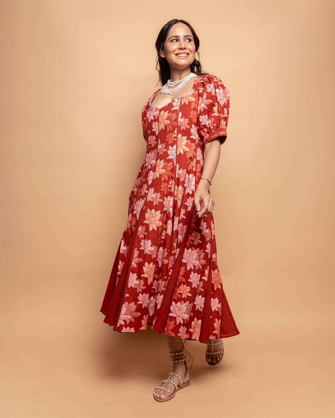 Dusty Fern Rust Orange Cotton Printed Dress
