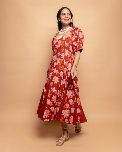 Dusty Fern Rust Orange Cotton Printed Dress