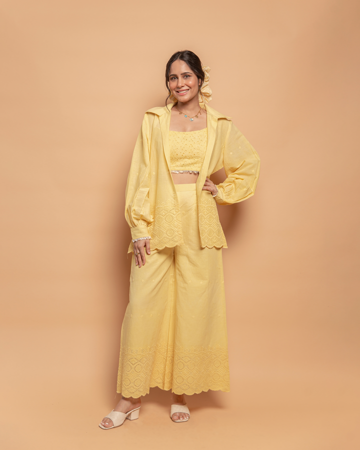 Butter Bloom Yellow Cotton Schiffli Coord Set