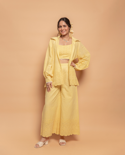 Butter Bloom Yellow Cotton Schiffli Coord Set