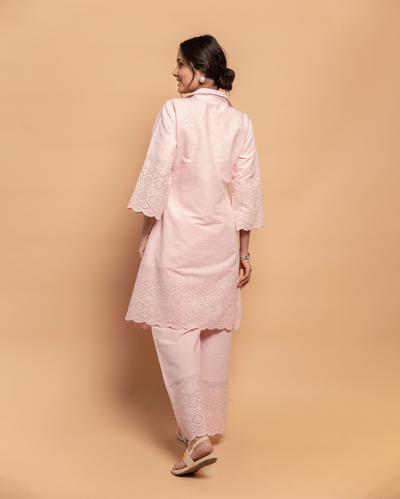 Pale Whisper Pink Cotton Schiffli Coord Set