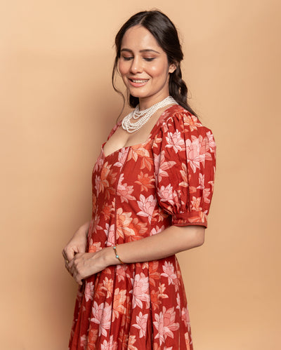 Dusty Fern Rust Orange Cotton Printed Dress