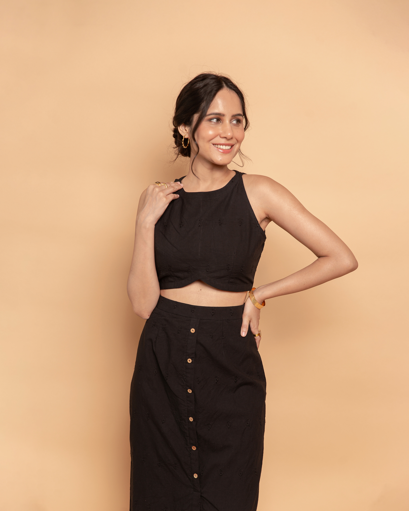 Onyx Black Cotton Schiffli Coord Set