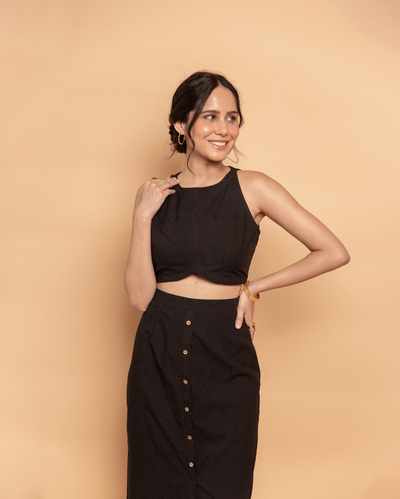 Onyx Black Cotton Schiffli Coord Set