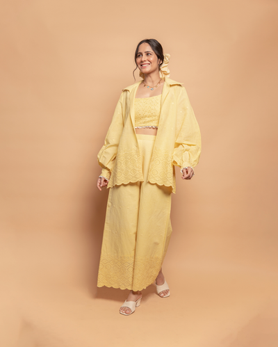 Butter Bloom Yellow Cotton Schiffli Coord Set