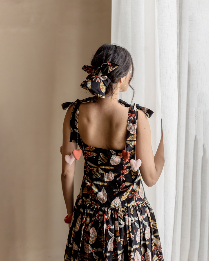 Moonlight Charm Black Cotton Printed Dress