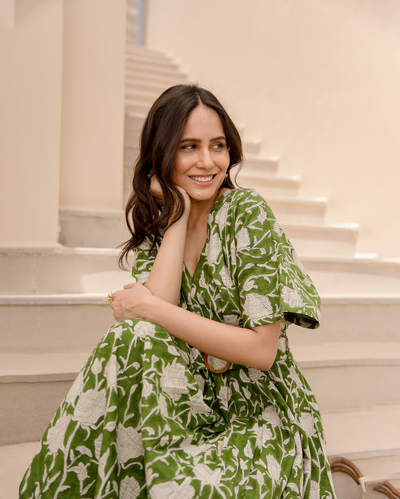 Celery Green Printed Cotton Dress