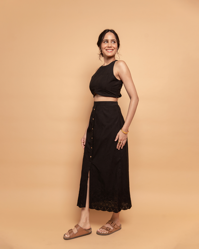 Onyx Black Cotton Schiffli Coord Set