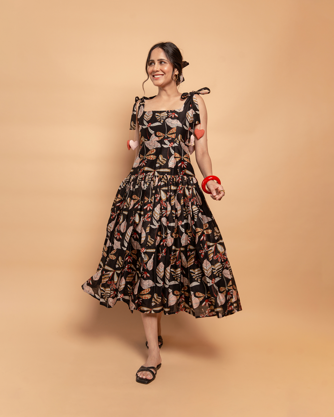 Moonlight Charm Black Cotton Printed Dress