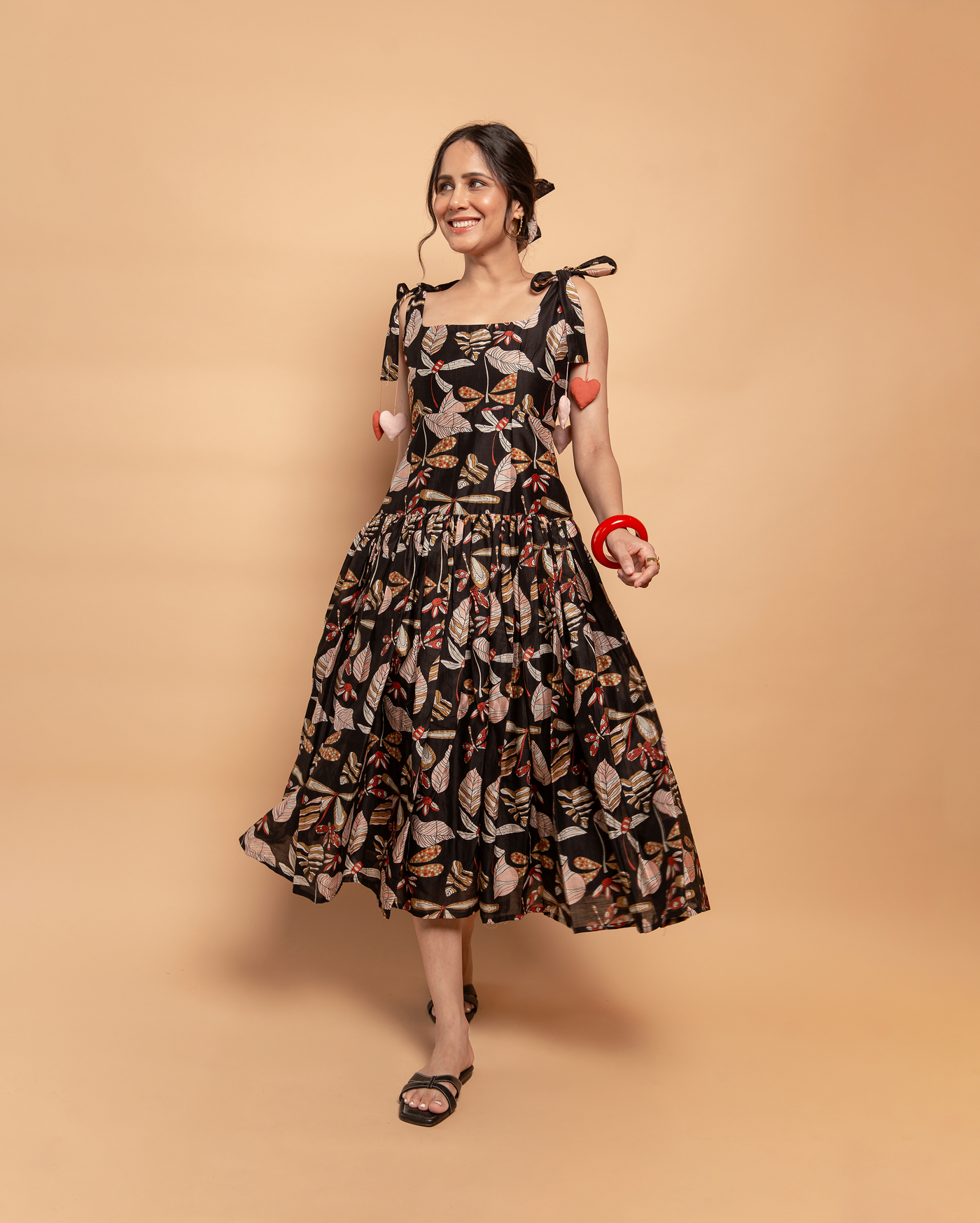 Moonlight Charm Black Cotton Printed Dress