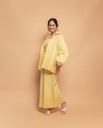 Butter Bloom Yellow Cotton Schiffli Coord Set