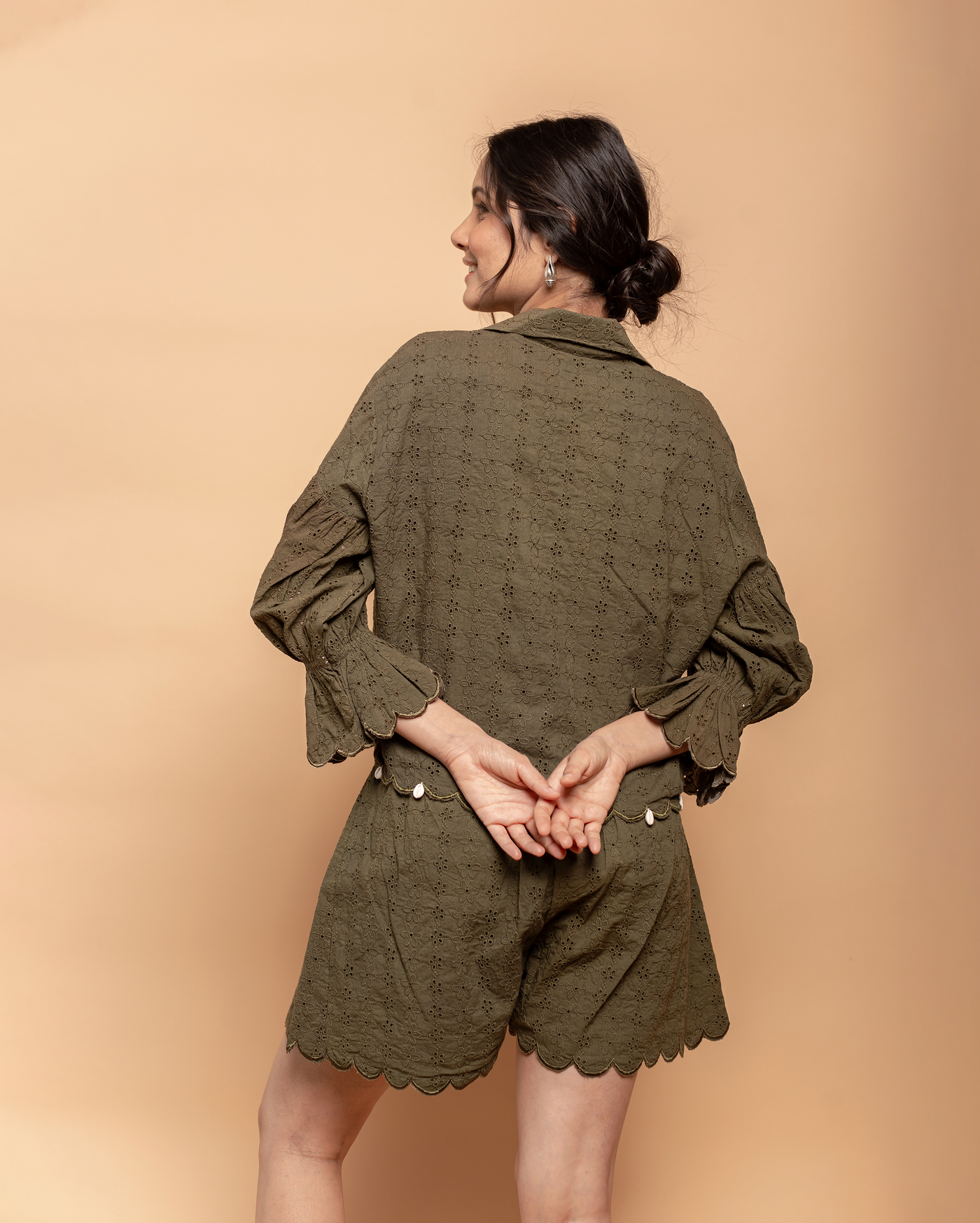Olive Muse Green Cotton Schiffli Coord Set