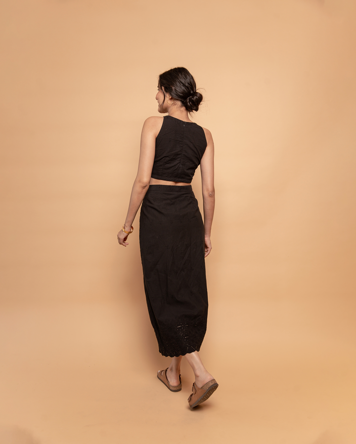 Onyx Black Cotton Schiffli Coord Set