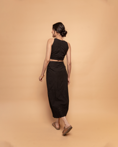 Onyx Black Cotton Schiffli Coord Set