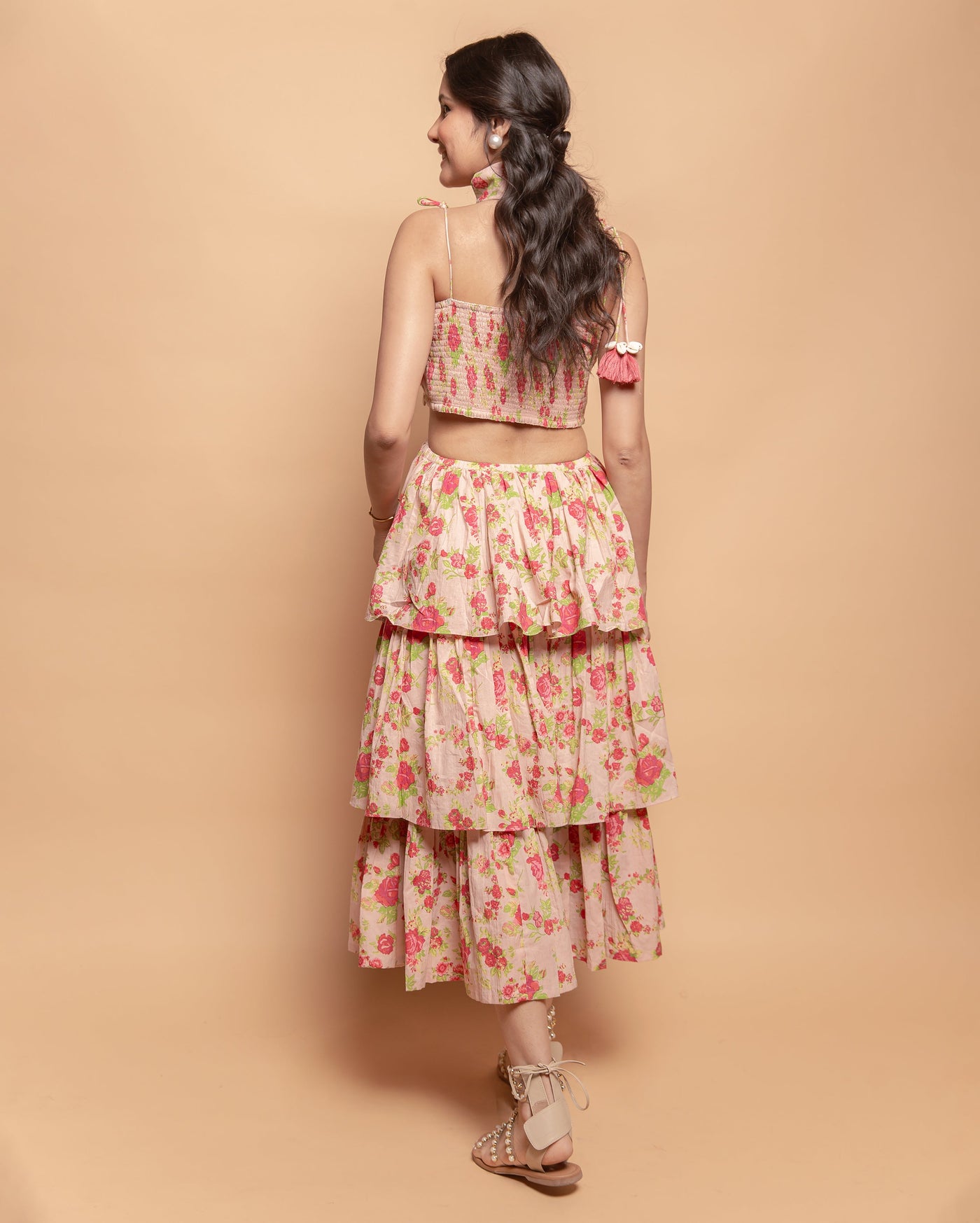 Diona Peach Printed Cotton Dress