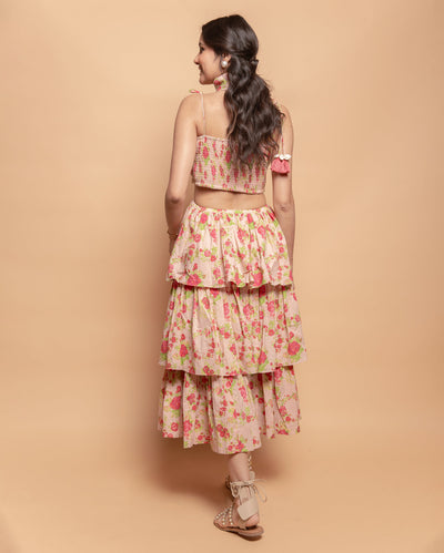 Diona Peach Printed Cotton Dress