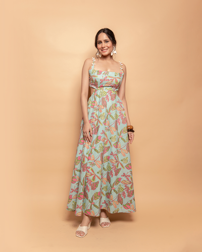Sky Blue Printed Cotton Dress