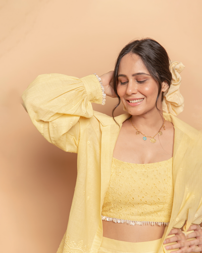 Butter Bloom Yellow Cotton Schiffli Coord Set